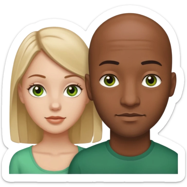 Black bald guy with brown eyes & a white girl brown hair with green eyes  sticker