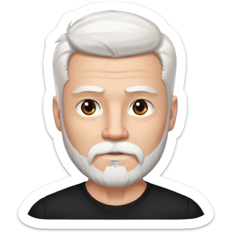 White haired muscled and attractive adult man with a black t-shirt. He has white beard and a long goatee. Dark brown eyes. sticker