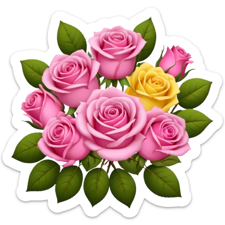 A bouquet of flowers, composed of pink roses and yellow roses. sticker