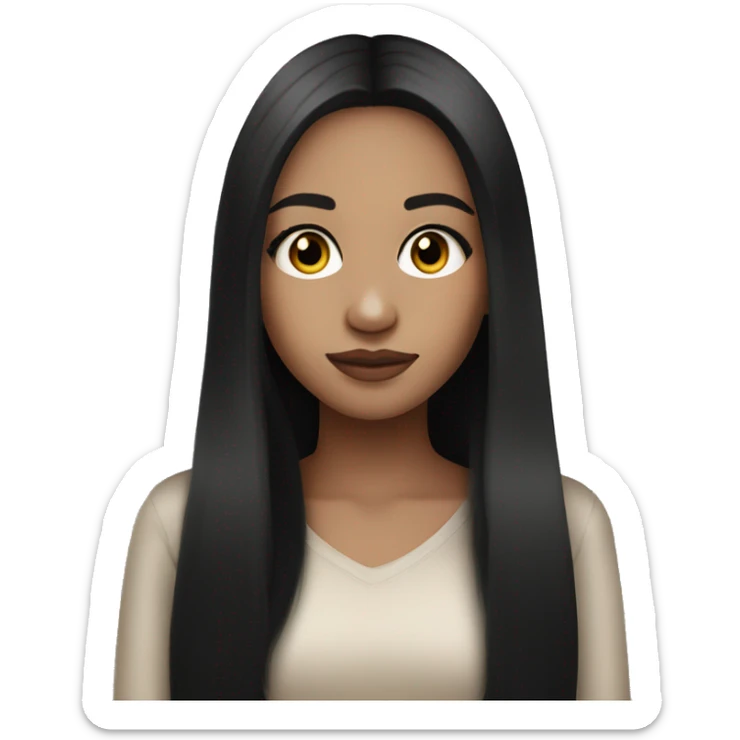 pretty light skinned girl with lashes and black long hair straight hair sticker