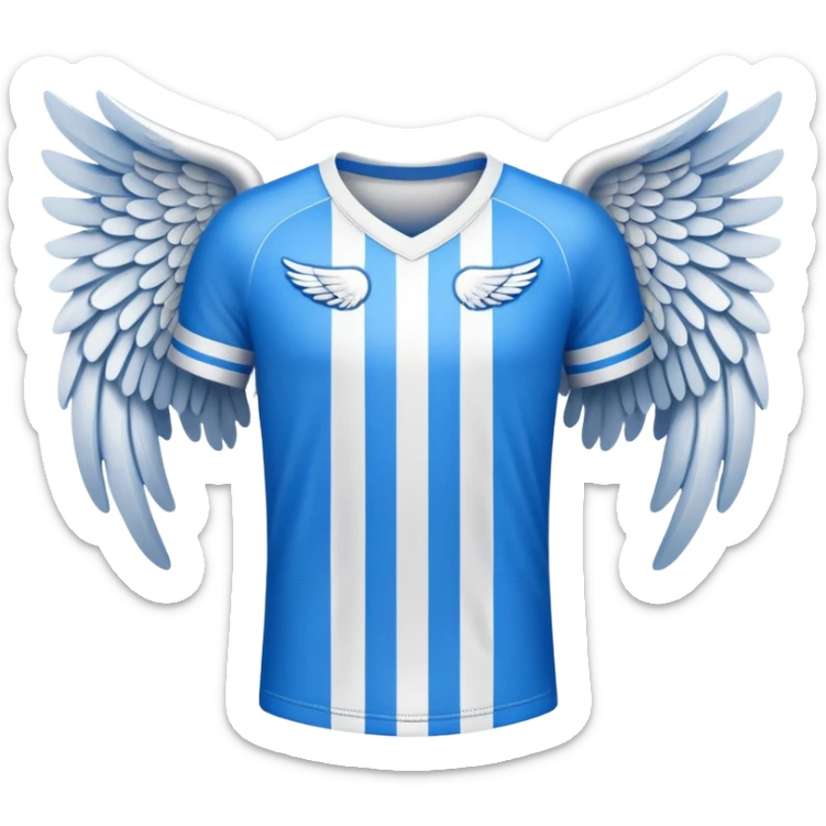 White and blue football shirt with angel wings symbol sticker