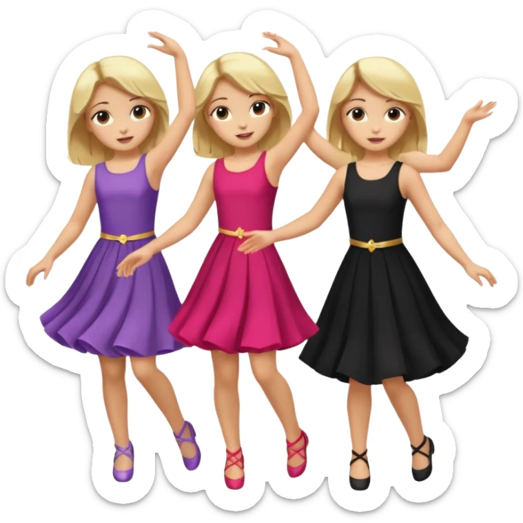 Emoji of 3 Girls dancing one with blonde hair, one tan skin with brown hair and one with black hair sticker