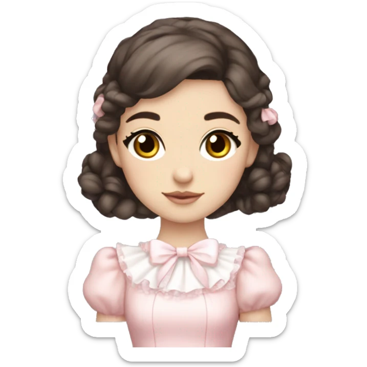sweet lolita dark brown hair dark eyes white skin light pink dress sticker