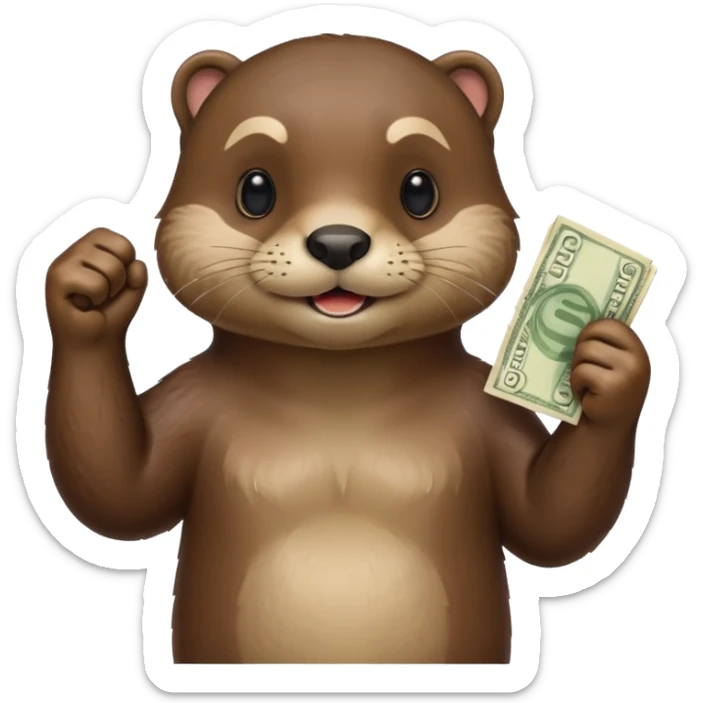 generate a take my money otter emoji, similarly to the futurama phlipp emoji. with philipp holding some banknotes in his fist high sticker