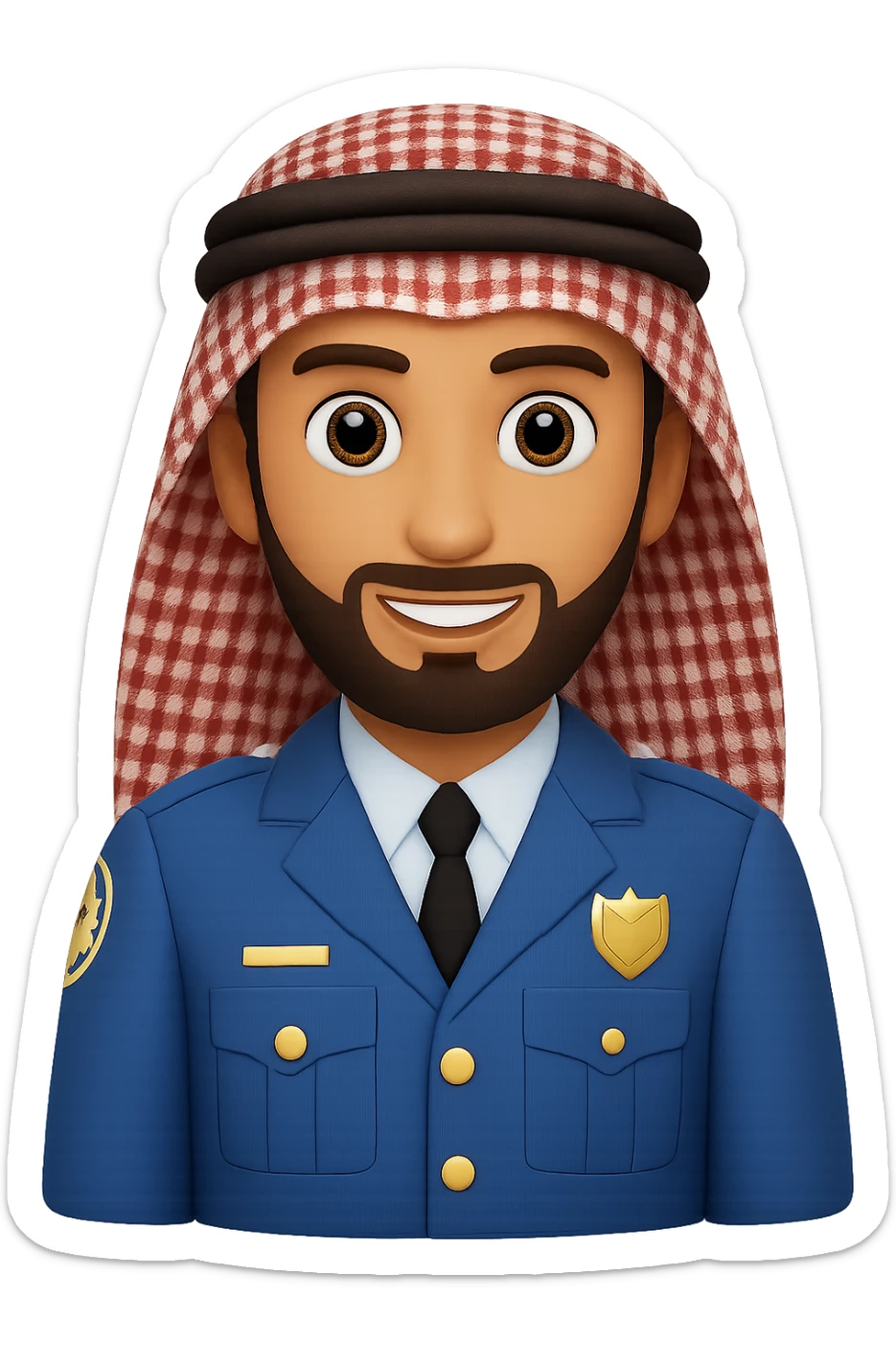 Add a traditional Arab headscarf (keffiyeh) to the man in the emoji style. Keep the style consistent with emoji style and no background (transparent). sticker