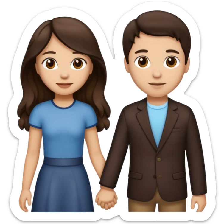 Longer wavy hair for one and straight for the other both dark brown hair. Light skin tone holding hands sticker