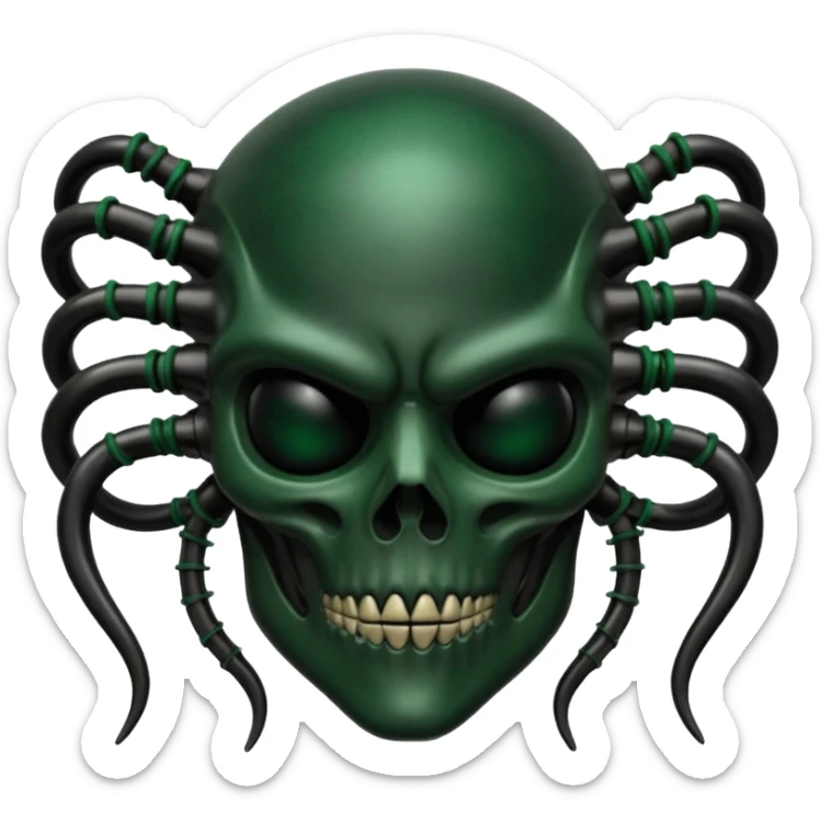 HR giger, wires, dark green, black flesh undead, head. dark black bones and skin sticker