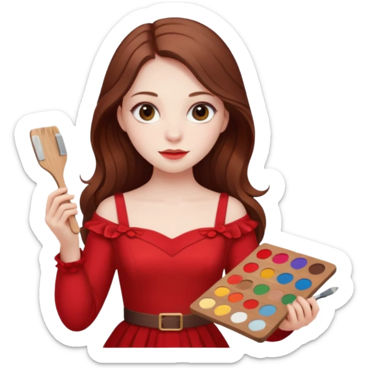 Una chica con una paleta y un vestido rojo y pelo largo sticker