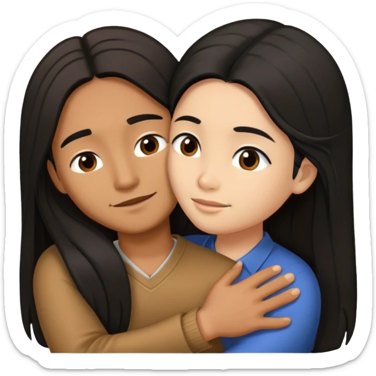 Caramel brown man with long black hair hugging brown hair Filipina sticker