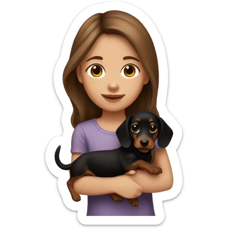 Brown hair girl holding black and tan dachshund puppy sticker