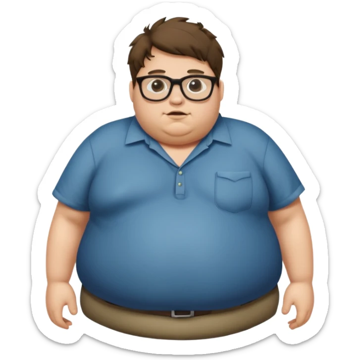 Hombre nerd obeso mórbido con la barriga saliendo de la camisa sticker
