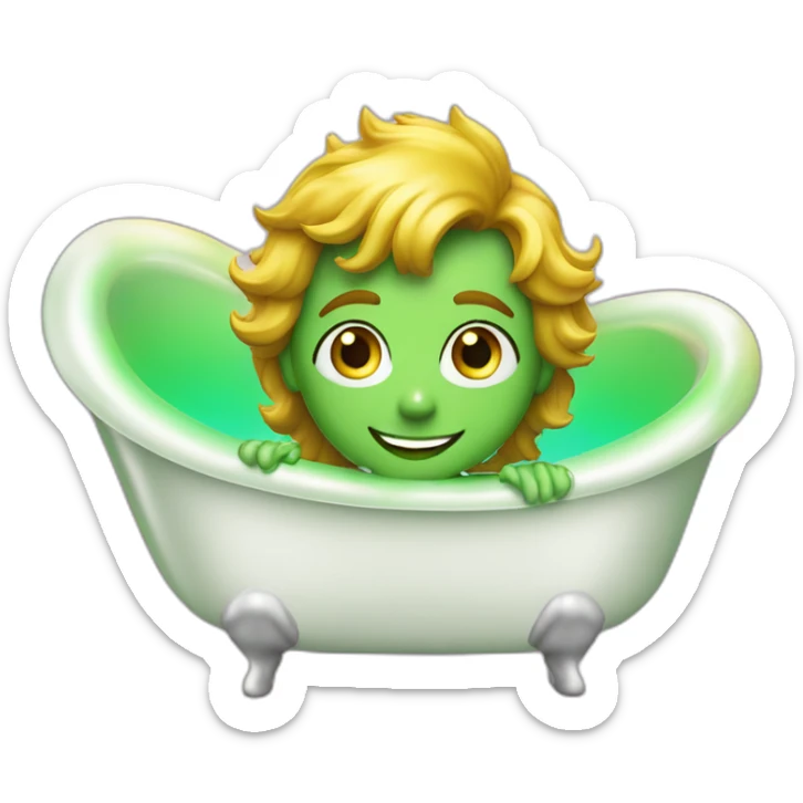 Posh-muscle-boy-green-eyes-rainbow-hair-pearl-necklace-in-golden-bathtub sticker