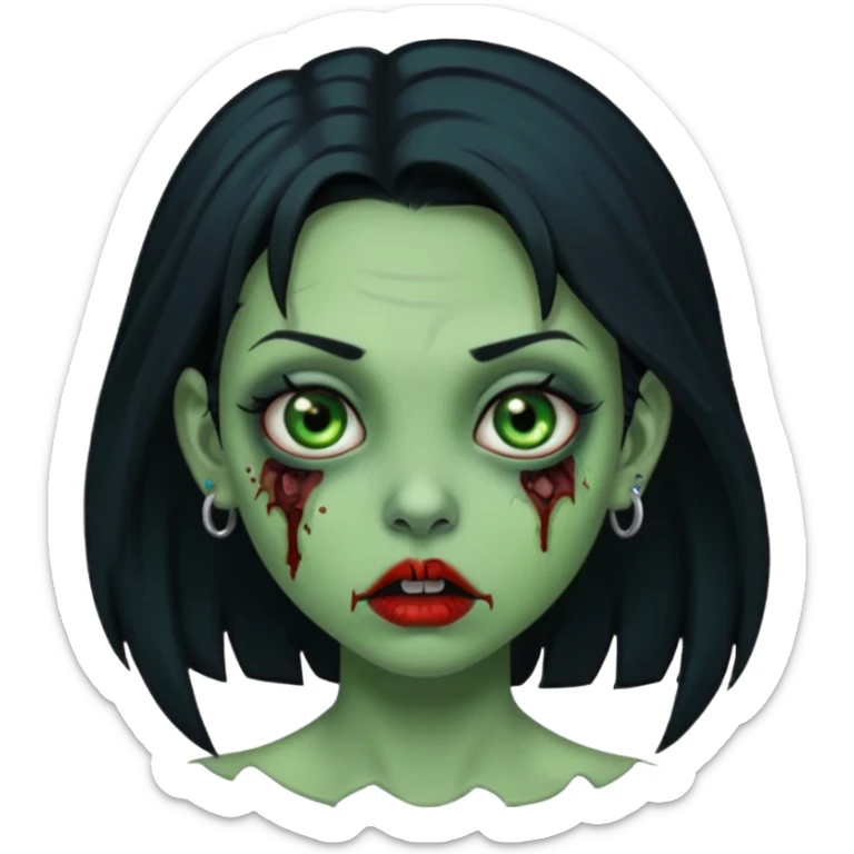 Zombie girl with a nose piercing black hair green skin sticker