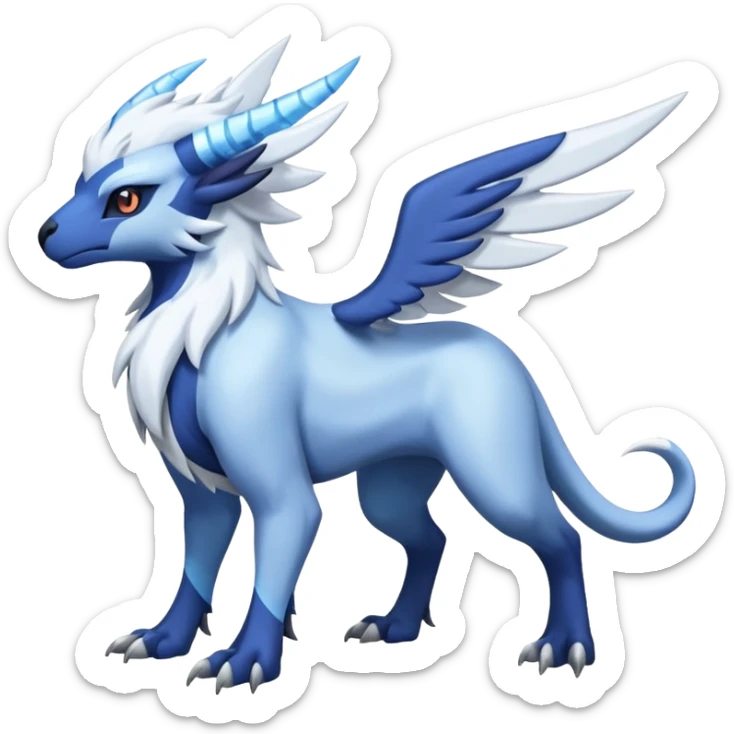 Icy Arctic Frost-Blue Pale-Shimmering Snow-Dusted Majestic Absol-Nargacuga-Latias-fusion-creature (full body) sticker