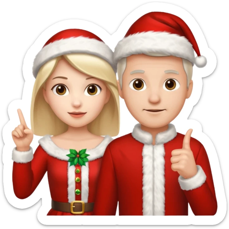 Adult couple wearing Xmas outfit pointing at you sticker