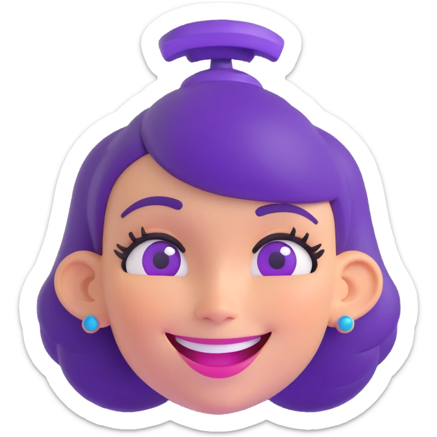 Space Groove Gwen from League of Legends, happy emote, only head, right eye purple sticker
