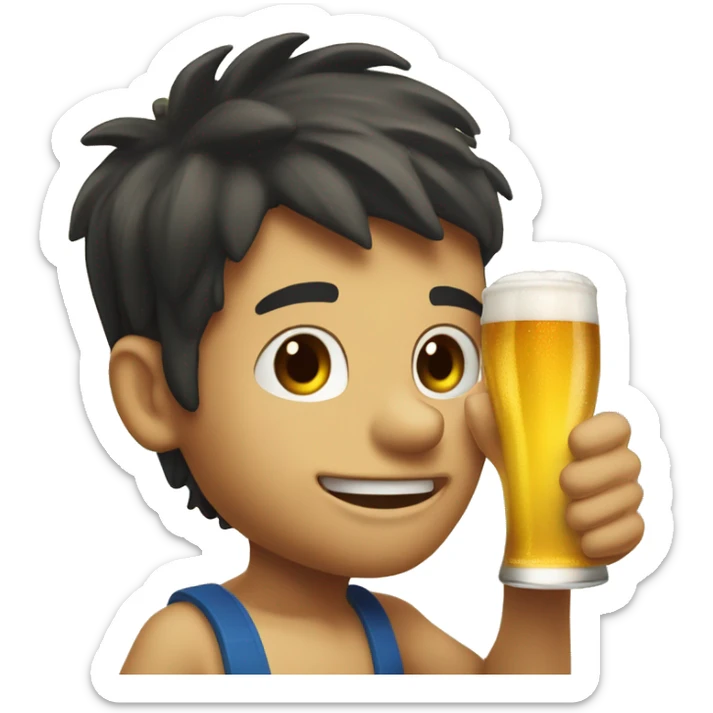 Boy with dark hair drinking an ice cold weizen beer on the beach of lloret de mar sticker