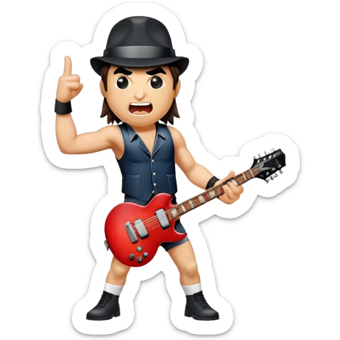 Cinematic Realistic AC/DC Pop Culture Emoji, showcasing an electrifying portrayal inspired by the legendary rock band rendered with vivid textures and energetic lighting. sticker