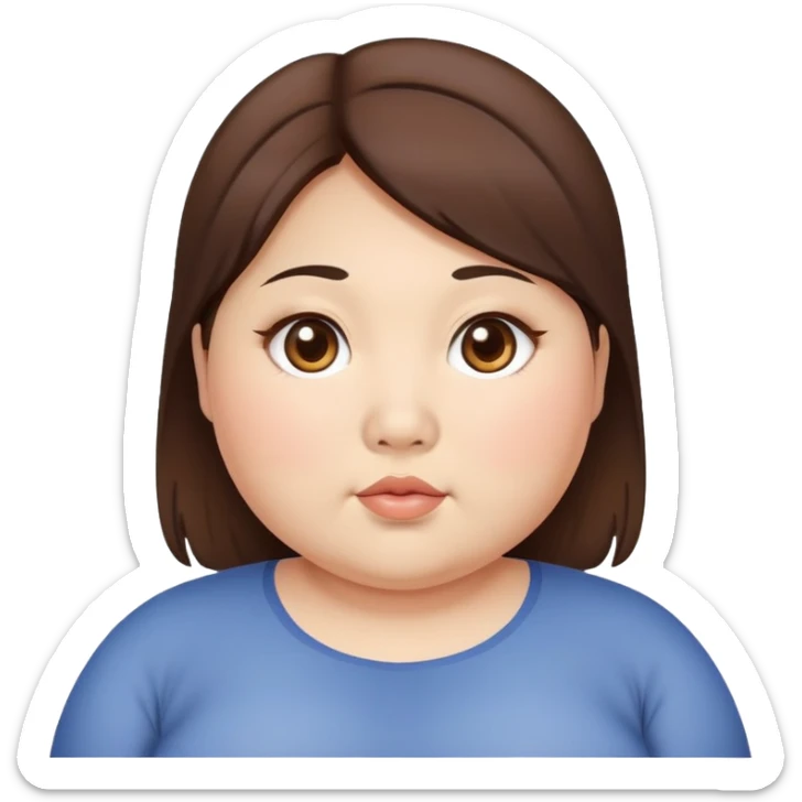 A chubby woman that is asian with big round brown eyes and brown hair sticker