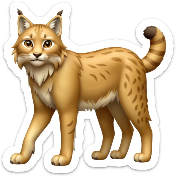 Cinematic-Lynx-Realistic-Full-Body-Standing on all fours-Emoji – Tail flicking slightly, head tilted dramatically, powerful yet sleek frame covered in soft golden-brown fur with faint spotting, long legs and large paws poised elegantly, simplified yet realistic focused features, highly detailed, glowing with an almost sarcastic glow. sticker