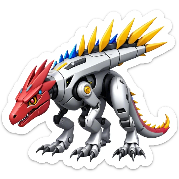 Spiky Cool Edgy Futuristic shiny colorful cyborg-Digimon-Fakemon-Guilmon-Velociraptor-Mecha full body  sticker