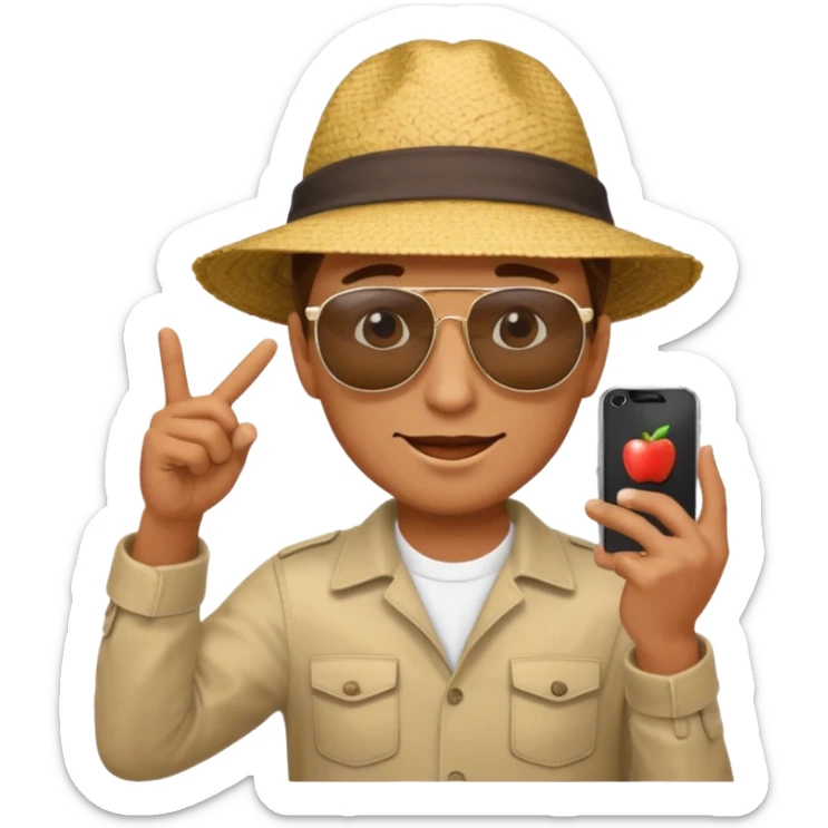 Draw a male tourist who pointed his phone for a photo. In the style of an Apple emoji sticker