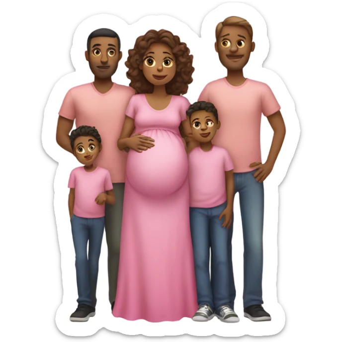 family with pregnant mom with a pink dress and 2 boys and dad sticker