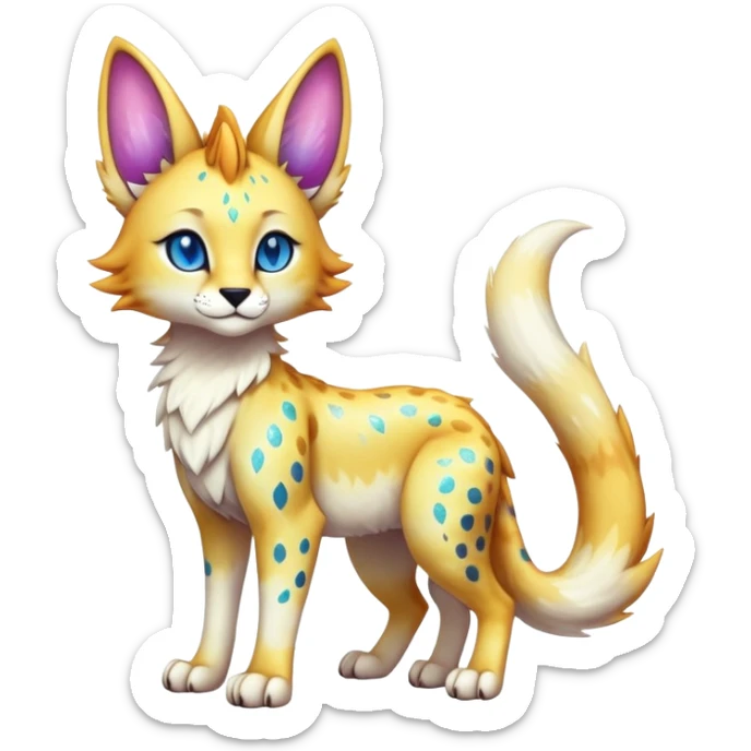 Cute Kawaii Epic Ethereal Sparkly Colorful Sergal-Serval-Vernid full body sticker