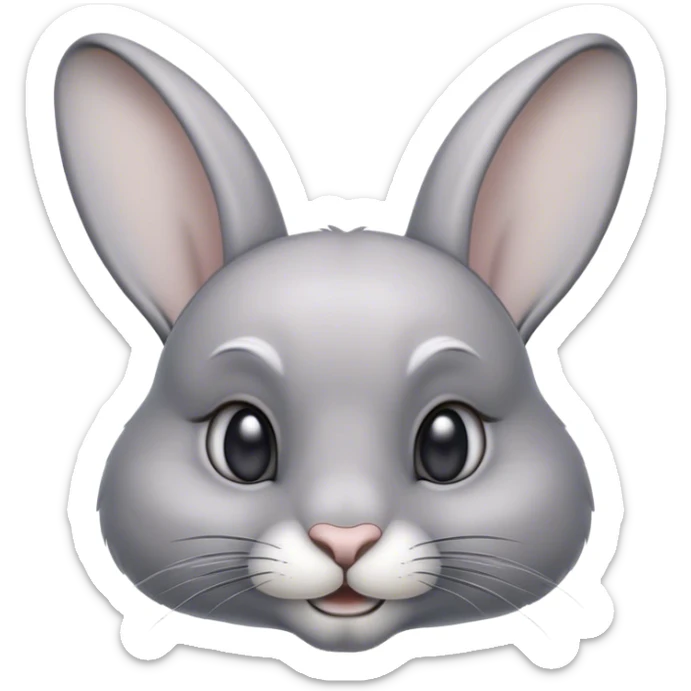 Cinematic Noble Grey Rabbit Portrait Emoji, Poised and regal, with a compact, graceful build and a smooth, elegant grey fur, long, delicate ears and deep-set soulful grey eyes, Simplified yet sharp and sophisticated features, highly detailed, glowing with a soft, dignified glow, high shine, intelligent and serene, stylized with an air of refined subtlety, focused and attentive, soft glowing outline, capturing the essence of a watchful and confident companion, so majestic it feels as though it could hop out of the screen with effortless authority! sticker
