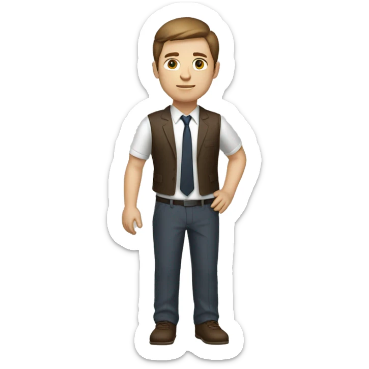 business man as hero brown short hair white skin full body no glasses sticker