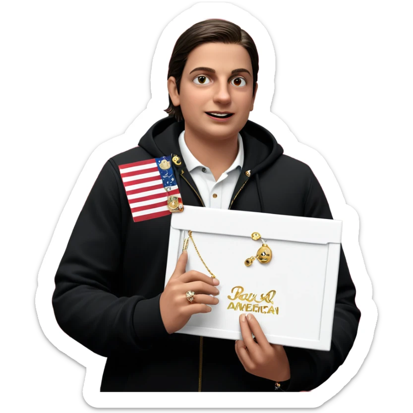boy holding american jewelry sticker