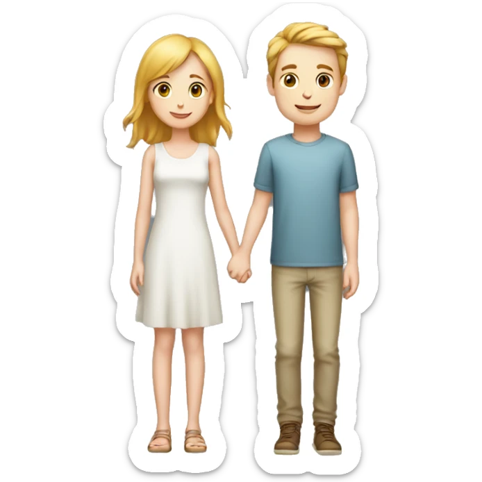 A tall 1m90 boy holding hands with a beautiful 1m57 girl, white skin. sticker
