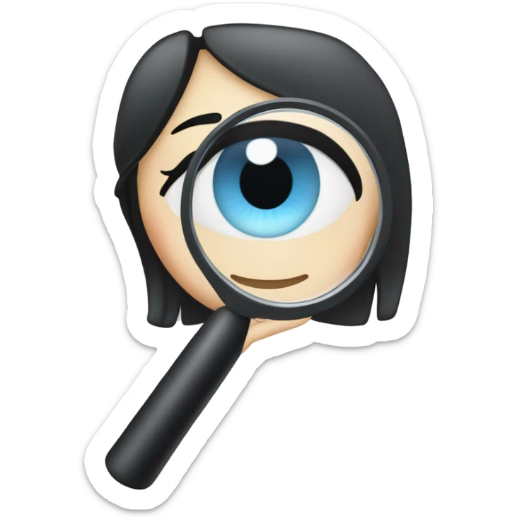 white Girl with black hair and blue eyes with magnifying glass sticker