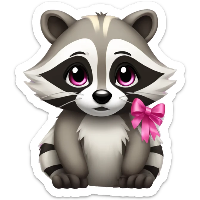 A cute raccoon with a pink ribbon and blonde long hair sticker