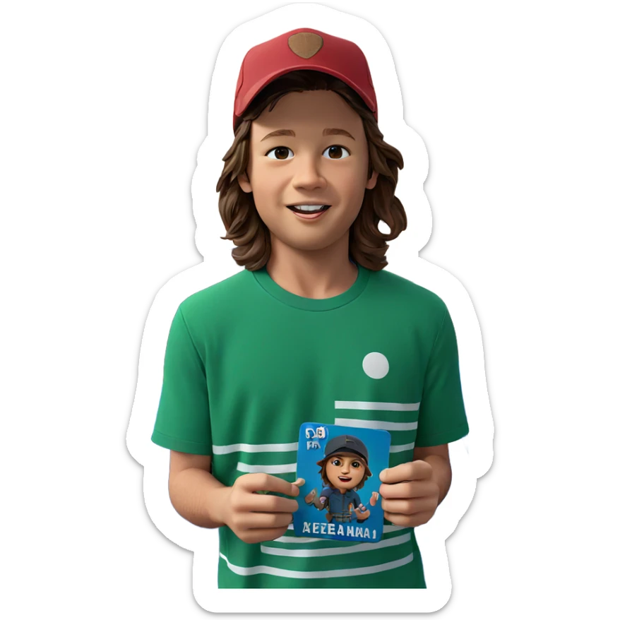 male with brown hair wearing hat sticker