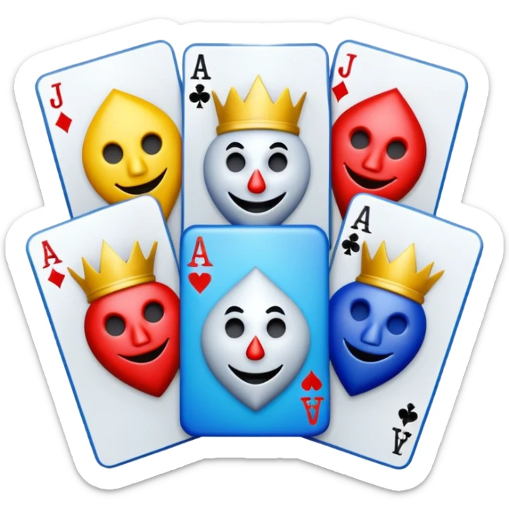 bunch of poker cards, with crazy colorful jolly jokers inside sticker