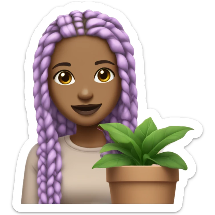 Lightskin black girl with dirty blonde box braids and mauve lips smiling watching a plant grow sticker