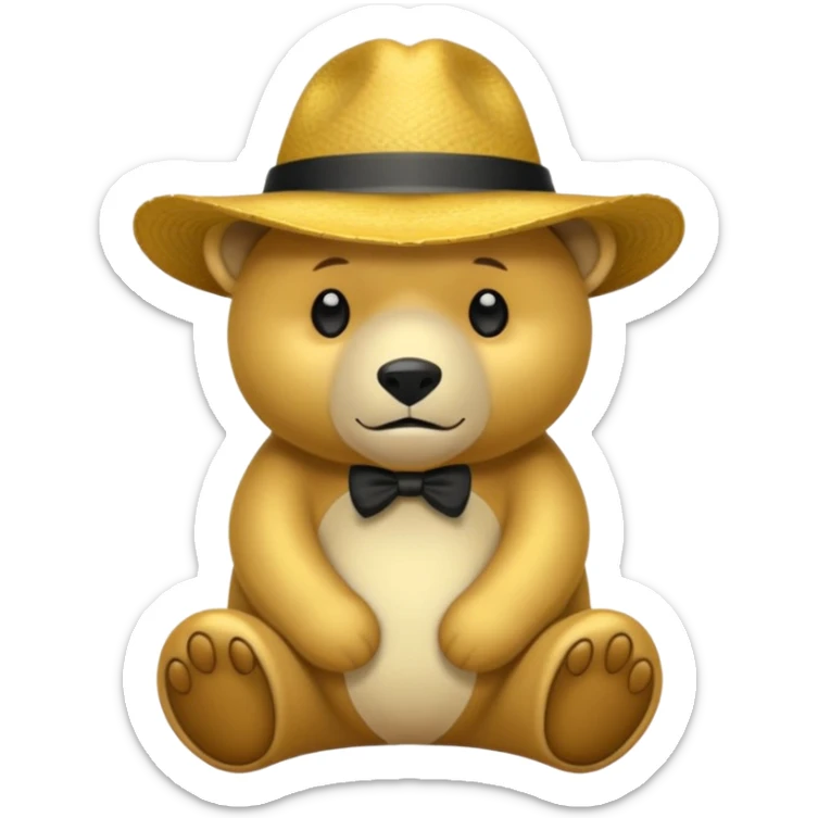 Oso dorado con sombrero elegante y moño negro triste animatronico sticker