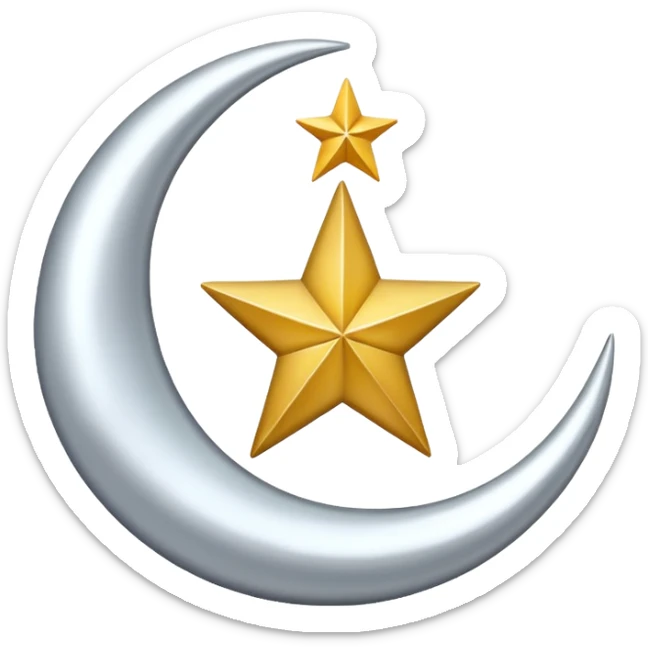 Star and Crescent emoji with black backgroun and no face but the start and crescent both should be in white colour sticker