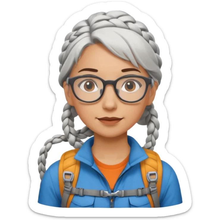 young climber woman with white/grey braided hair and glassess sticker