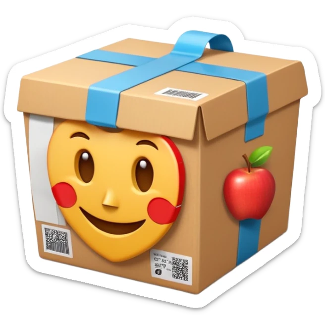 3D Apple-style emoji of a cardboard delivery box with a shipping label and tape. Rounded, glossy, smooth, soft shadows, white background.


 sticker