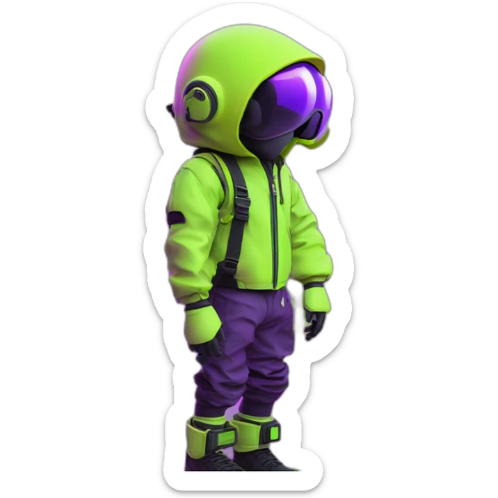Ants 3D color lemon green and purple neon streetwear cybertech smart Futuristic cyber AR/VR point from him up doing a moonwalker sticker