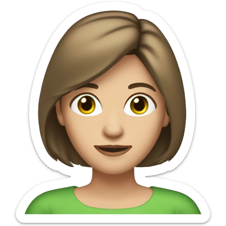 pretty 40 year old woman with grass green eyes and shoulder length straight brown hair wearing tiara sticker