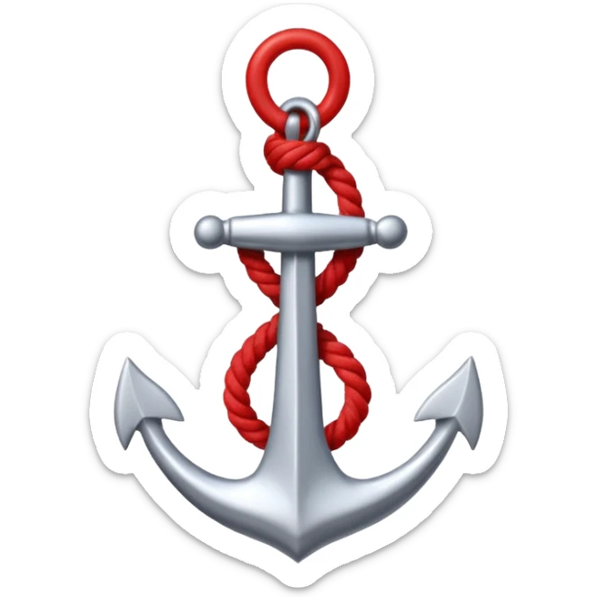 Je veux un emoji encre dans ce style là : ⚓ je veux qu’il représente sentimental par un noeud : 🪢 peut tu me faire l’ancre en argent en gardant la corde rouge plus petite la corde  sticker