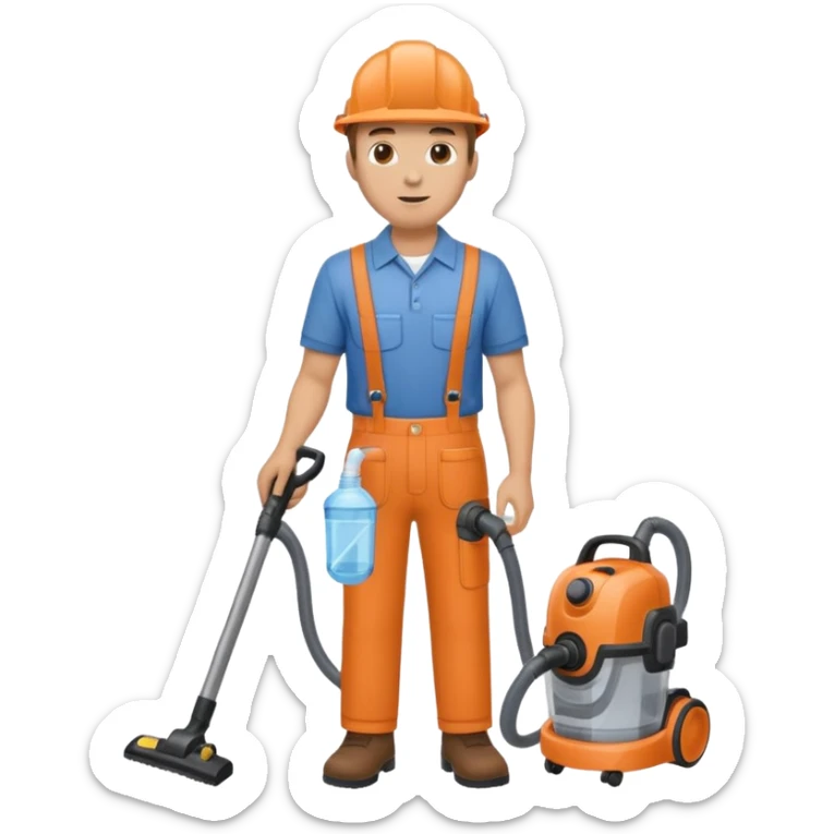 técnico de limpieza hombre sujetando la boquilla de una aspiradora de agua sticker