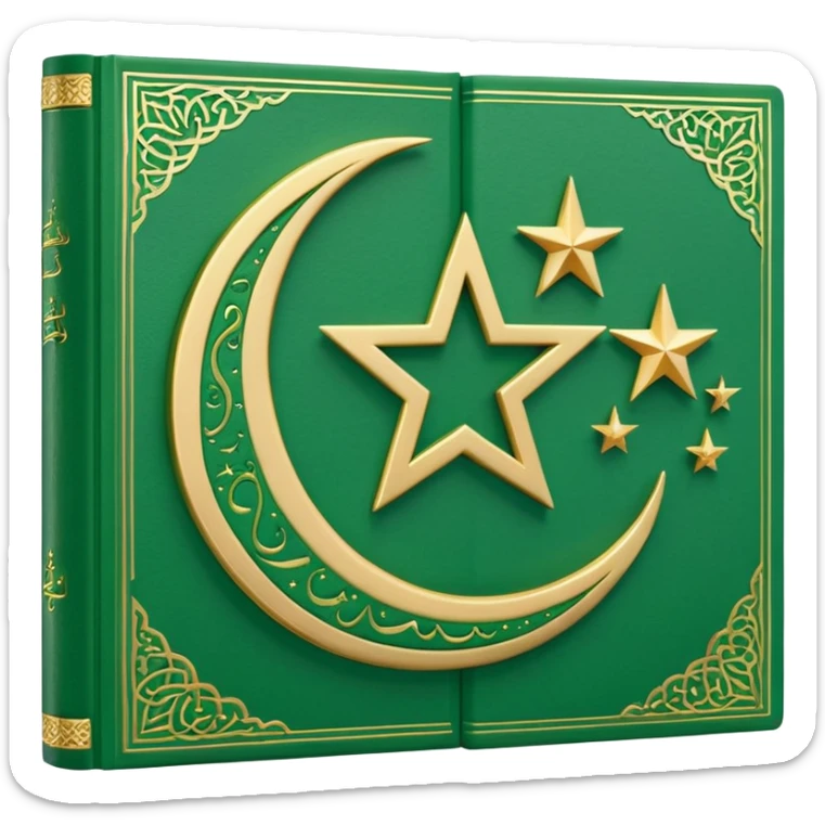 Closed Quran with the Islamic Symbol on it (moon and star) green from left to right sticker