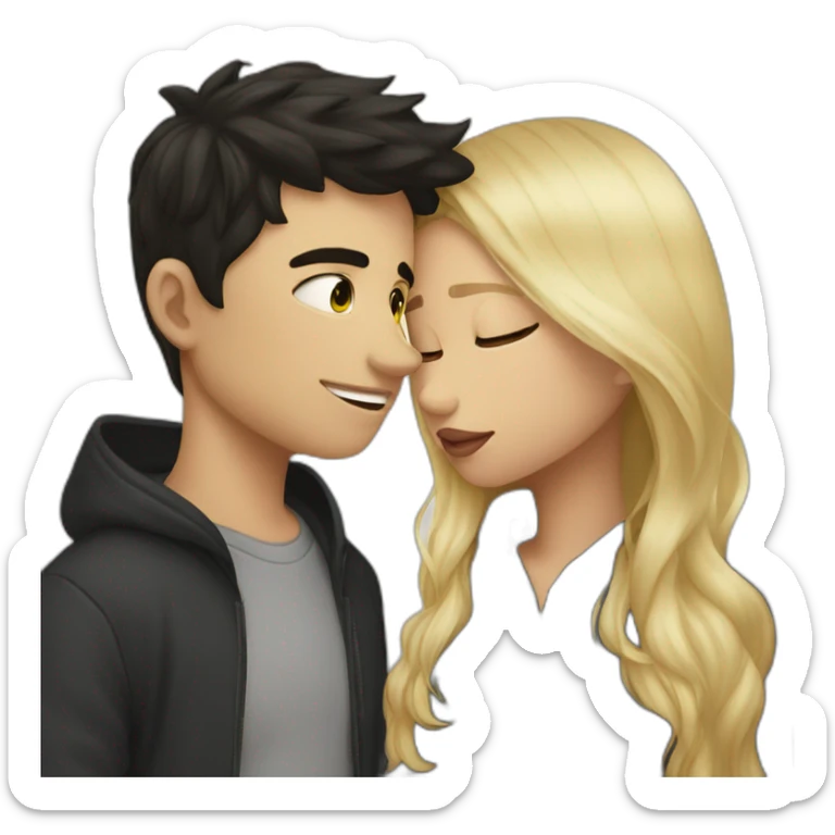 dark haired boy im hoodie and blonde girl kissed sticker