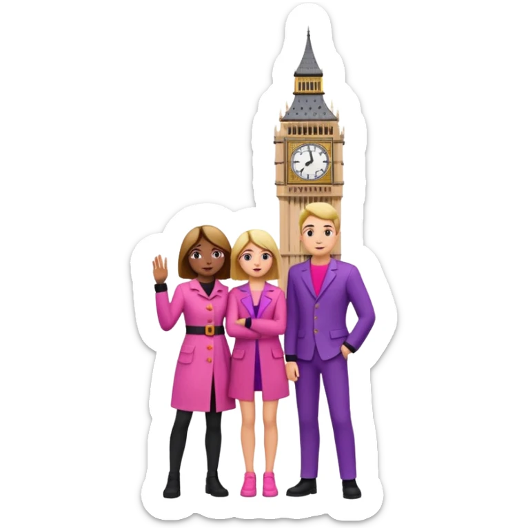 London Big ben and couple is seeing toward big ben and keep couple dress colourful pink,purple,orange,black and some lights sticker