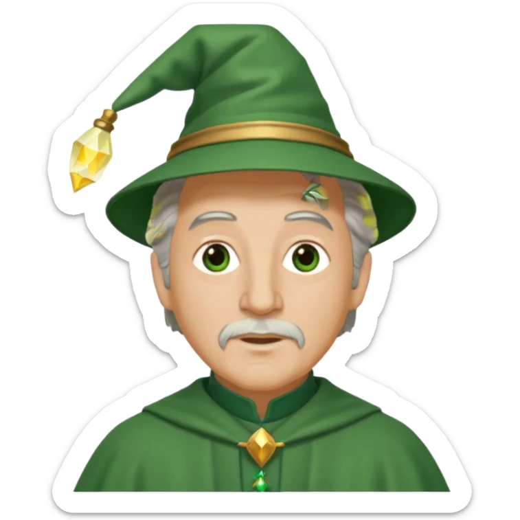The Wizard from The Wizard of Oz with light skin, brown eyes, grey hair, green outfit sticker