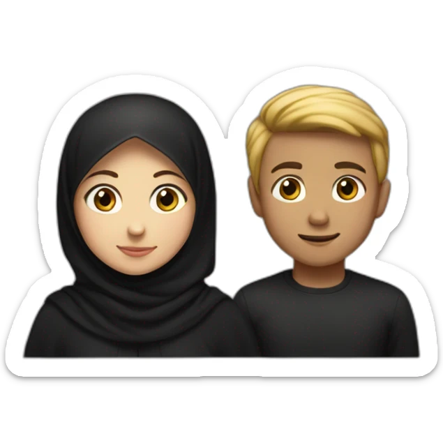 the boy with the black shirt and the girl with black hijab sticker